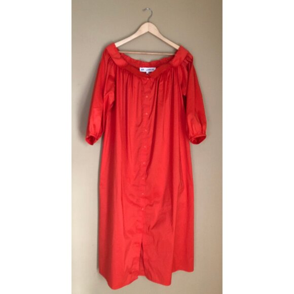 Orange Red Off-Shoulder Puff Sleeve Maxi Sundress - Picture 8 of 11